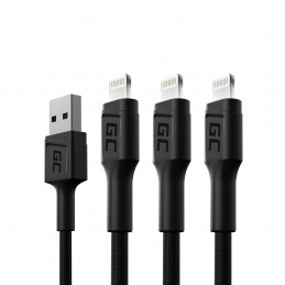 Zestaw 3x Kabel Green Cell GC Ray USB - Lightning 120cm do iPhone, iPad, iPod, biały LED, szybkie ładowanie