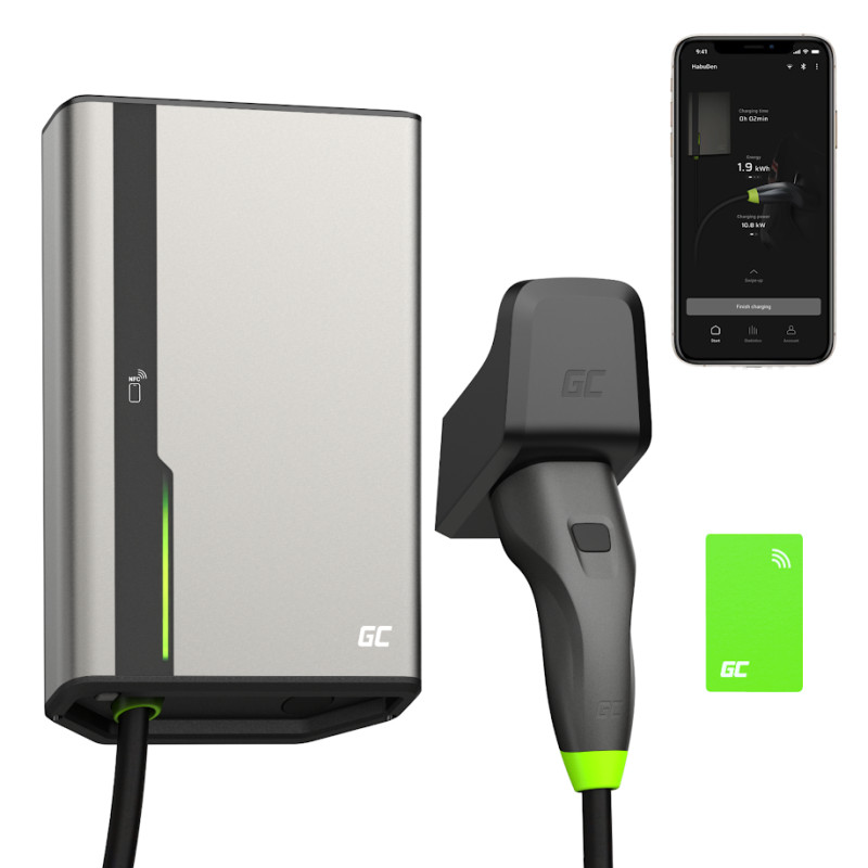 Greencell HabuDen Wallbox 22kW 32A 5m NFC Kabel Typ 2 Inteligentna Stacja Ładowania EV z Aplikacją GC App Bluetooth WiFi