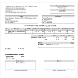 Wzorzec wydruku faktury proforma po Angielsku dla Subiekt GT