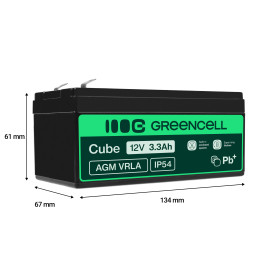 Green Cell Agm Vrla 12V 3.3Ah Bezobsługowy Akumulator Do Systemu Alarmowego, Kasy Fiskalnej, Zabawki