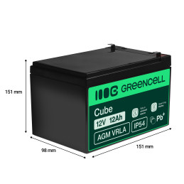 Green Cell Agm Vrla 12V 12Ah Bezobsługowy Akumulator Do Systemu Alarmowego, Kasy Fiskalnej, Zabawki