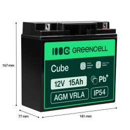 Green Cell Agm Vrla 12V 15Ah Bezobsługowy Akumulator Do Systemu Alarmowego, Kasy Fiskalnej, Zabawki