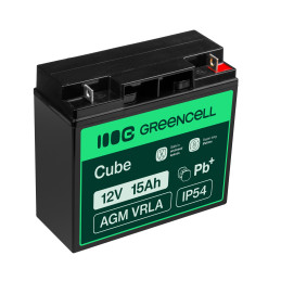 Green Cell Agm Vrla 12V 15Ah Bezobsługowy Akumulator Do Systemu Alarmowego, Kasy Fiskalnej, Zabawki