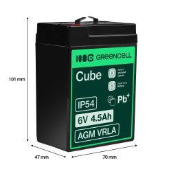 Green Cell Agm Vrla 6V 4.5Ah Bezobsługowy Akumulator Do Systemu Alarmowego, Kasy Fiskalnej, Zabawki