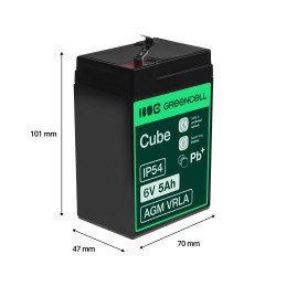 Green Cell Agm Vrla 6V 5Ah Bezobsługowy Akumulator Do Systemu Alarmowego, Kasy Fiskalnej, Zabawki